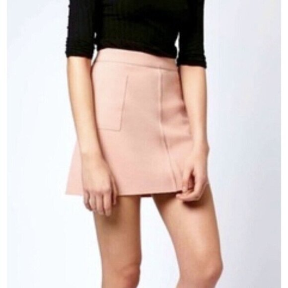 TOPSHOP Pink Cargo Style Mini A Line Skirt Size 4 Raw Hem MOTO Preppy Casual - Picture 1 of 12